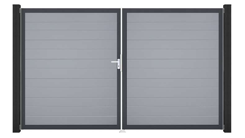 planeo Gardence Simply Small - PVC-Tor 2-flügelig Silbergrau mit Alurahmen 300 x 180 cm