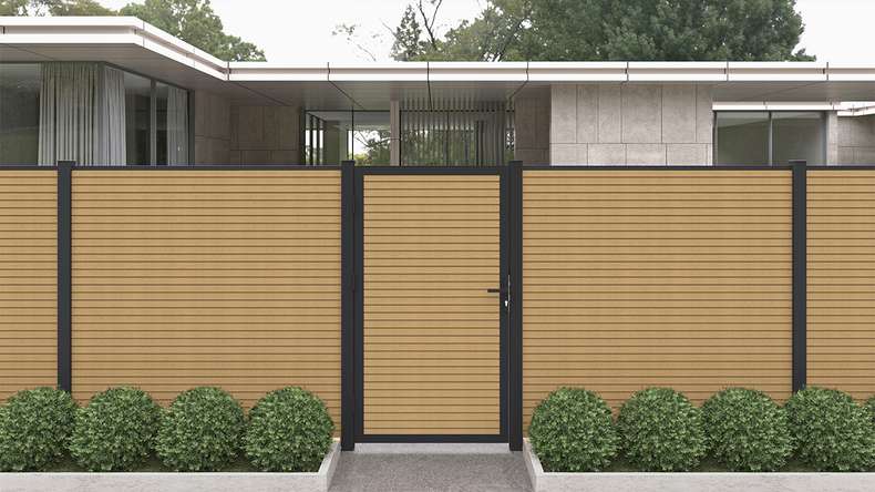 planeo LINEA - WPC CoEx Rhombus Universaltor Sand mit Anthrazit Alurahmen 100 x 180 cm
