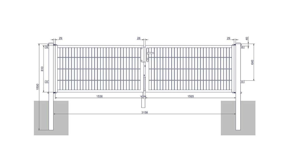 planeo Universaltor medium 2-flg. Feuerverzinkt inkl. Torpfosten