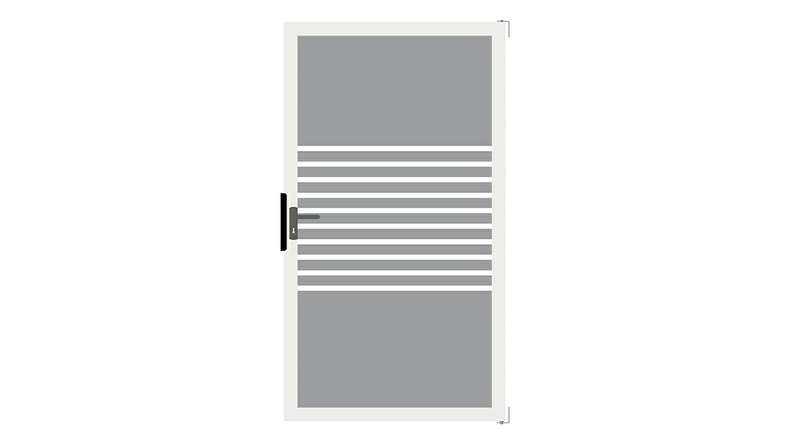 planeo Gardence Flair - Glas-Sichtschutz Tor DIN links Streifen mit Alurahmen 100 x 180 cm