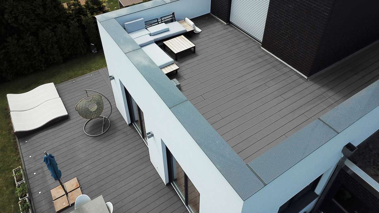 Komplett-Set TitanWood 5m Hohlkammerdiele Rillenstruktur Hellgrau 80.5m² inkl. Alu-UK