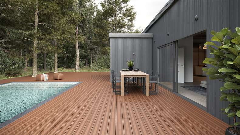 planeo SolidWood WPC-Terrasse Komplett-Set Massivdiele - Hellbraun französisch/strukturiert