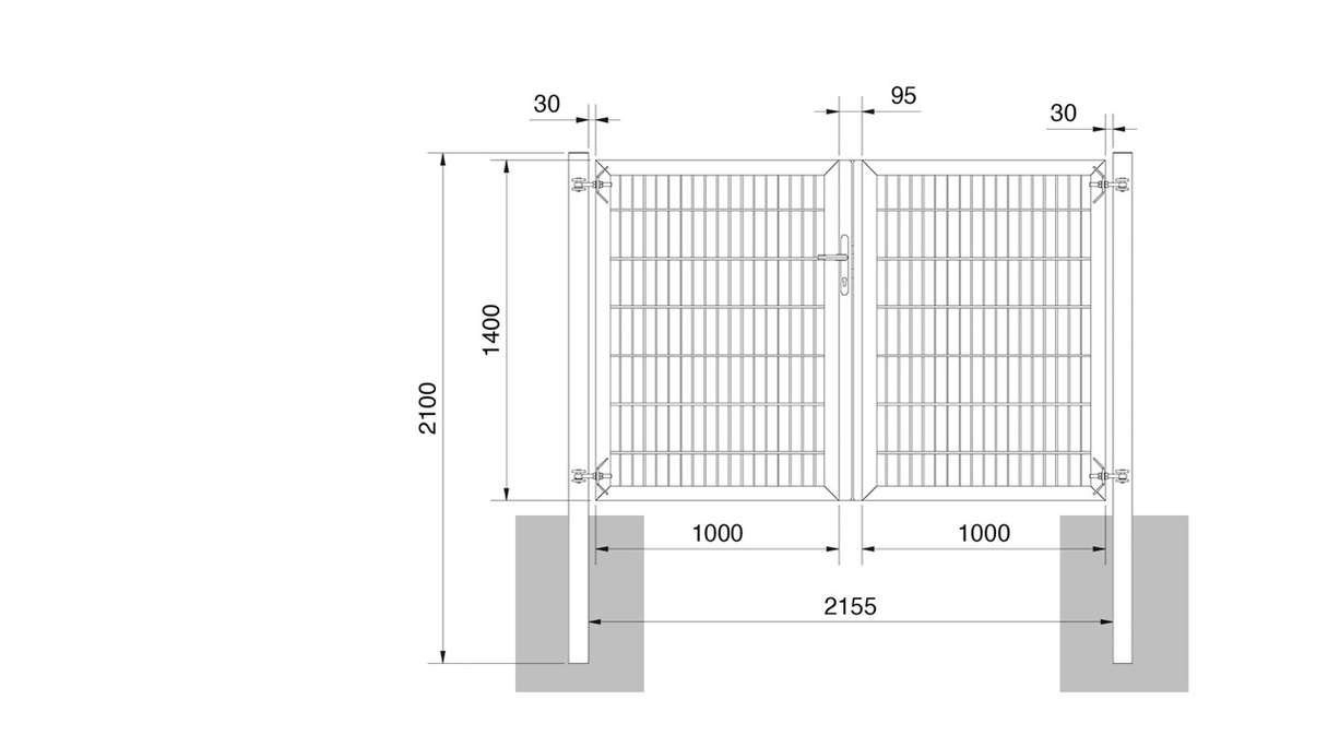 planeo Universaltor schwer 2-flg. Symetrisch Anthrazit H 1400 x B 2000 inkl. Torpfosten