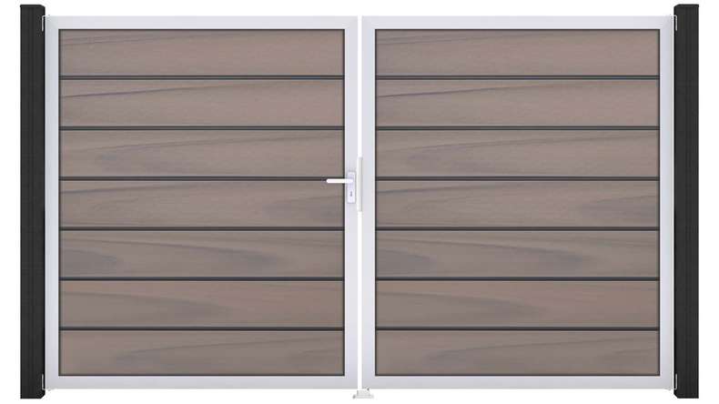 planeo Gardence Deluxe - BPC-Tor - DIN Links 2-flügelig Bi-Color co-ex mit Silber-Alurahmen
