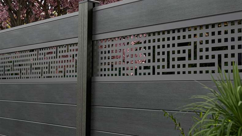 planeo Gardence Strong - BPC-Steckzaun Mesh Steingrau co-ex 180 x 180 cm