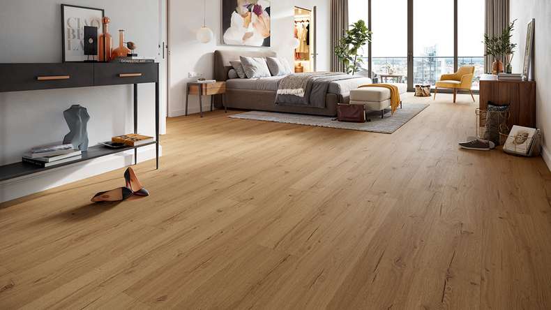 planeo Rigid Klick Vinyl - HOMEtec Pro 50 IXPE Golden Nature Oak | Trittschalldämmung integr. (RP-E50-2)