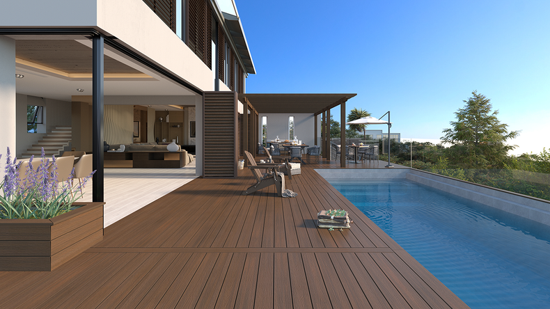 planeo UNIDeck - WPC CoEx ummantelte Terrassendiele Ipe Braun 3m - strukturiert/glatt gebürstet