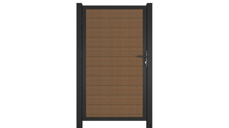 planeo INFINITY - WPC CoEx Universaltor Burma Teak mit Anthrazit Alurahmen 100 x 180 cm