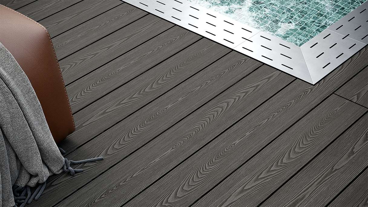 planeo SolidWood WPC Terrassendiele Massiv - Dunkelgrau 4.8m französisch/strukturiert