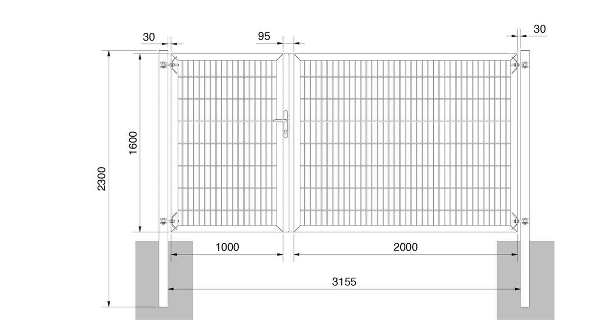 planeo Universaltor schwer 2-flg. Asymetrisch Anthrazit H 1600 x B 3000 inkl. Torpfosten