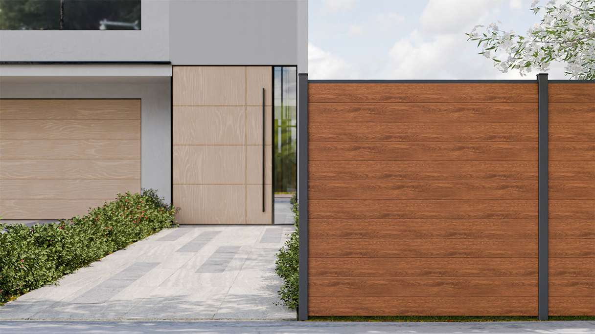 planeo Gardence Simply Small - PVC-Steckzaun Golden Oak 180 x 180 cm