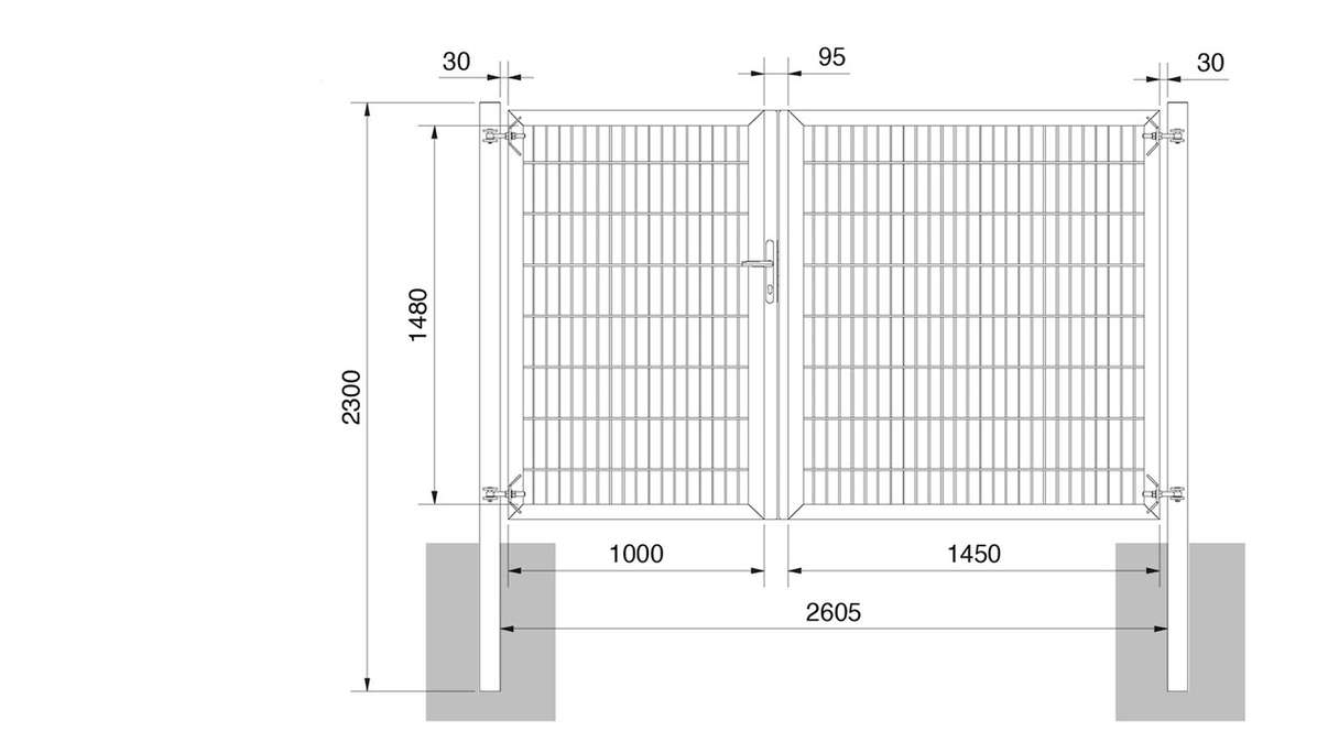planeo Universaltor schwer 2-flg. Asymetrisch Anthrazit H 1600 x B 2450 inkl. Torpfosten