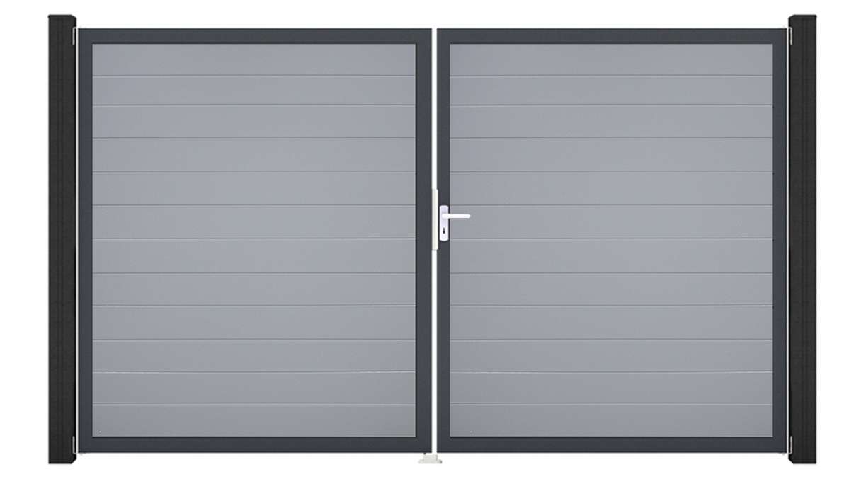 planeo Gardence Simply Small - PVC-Tor 2-flügelig Silbergrau mit Alurahmen 300 x 180 cm
