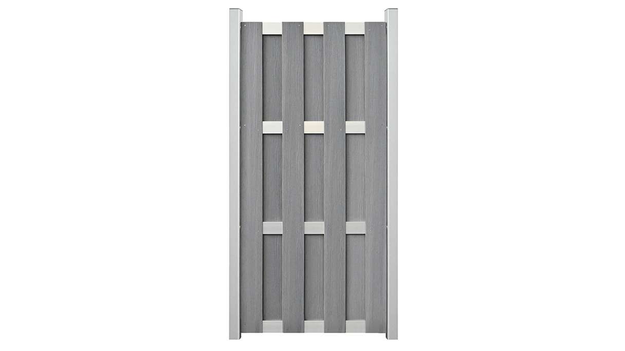 planeo Gardence Premade - BPC-Gartenzaun Hochkant Steingrau co-extrudiert 84,3 x 180cm mit EV1 Silber Querriegel