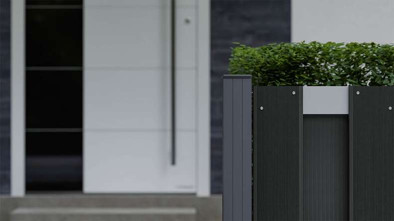 planeo Gardence Premade - BPC-Gartenzaun Vorgartenzaun Anthrazit mit EV1 Silber Querriegel 180 x 90cm