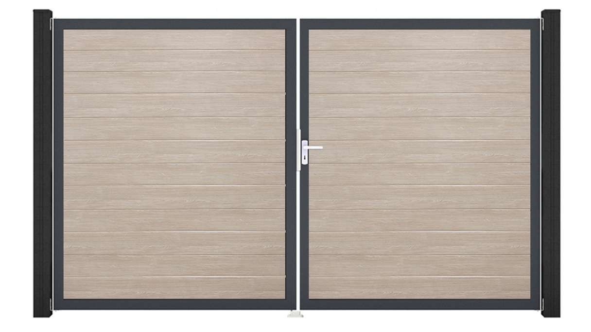 planeo Gardence Simply Small - PVC-Tor 2-flügelig Sheffield Oak mit Alurahmen 300 x 180 cm
