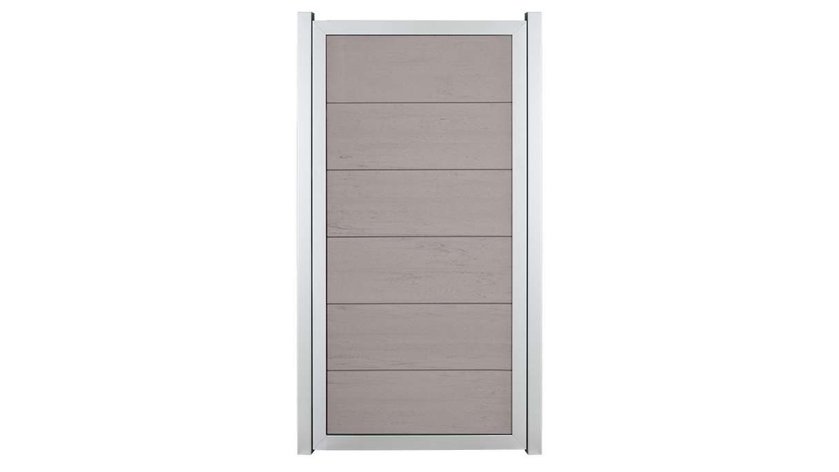 planeo Gardence Guard - BPC-Gartenzaun Hochkant Bi-Color Sand mit Alu-Rahmen in Silber