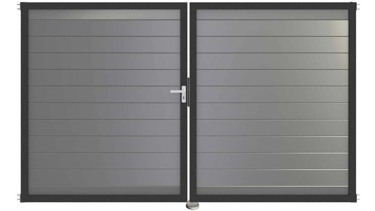 planeo Gardence Metallic - Alu-Tor DIN Links 2-flügelig Silbergrau mit Anthrazit-Alurahmen