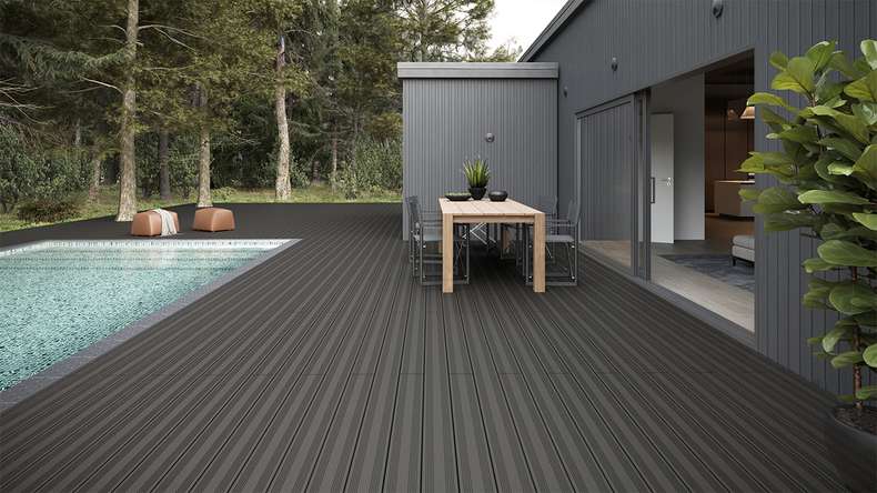 planeo SolidWood WPC-Terrasse Komplett-Set Massivdiele - Dunkelgrau französisch/strukturiert