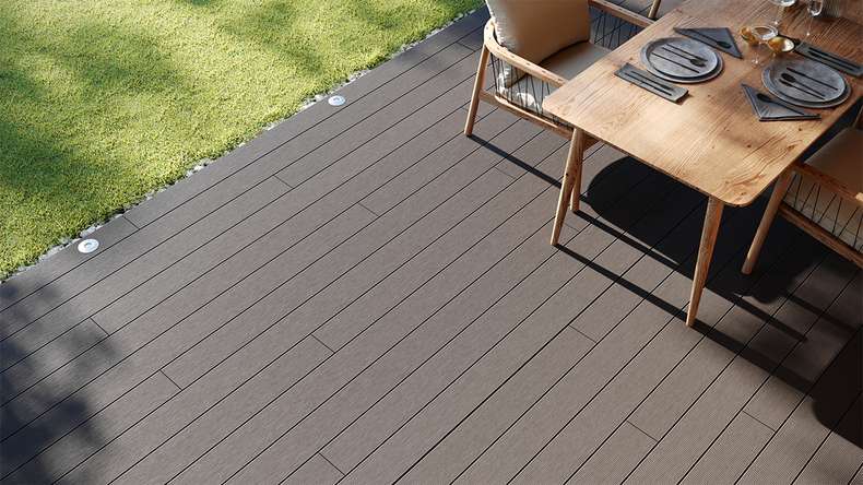 planeo LightWood WPC-Terrasse Komplett-Set Hohlkammerdiele - Hellgrau gerillt/genutet