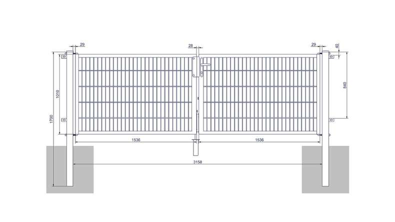 planeo Universaltor medium 2-flg. Feuerverzinkt H 1000 x B 3158 mm inkl. Torpfosten