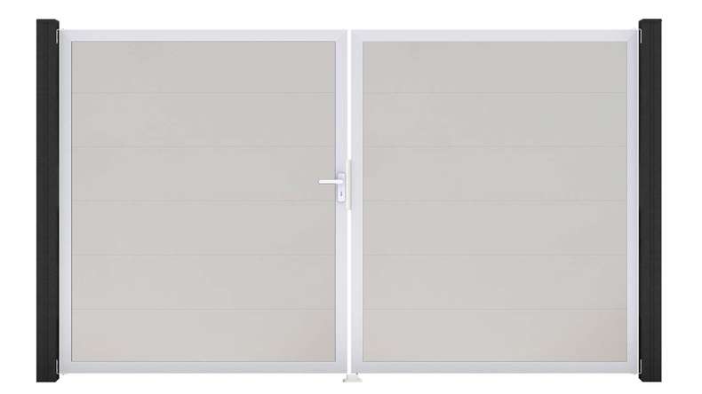 planeo Gardence Simply - PVC-Tor - DIN Links 2-flügelig Weiß mit Silber-Alurahmen