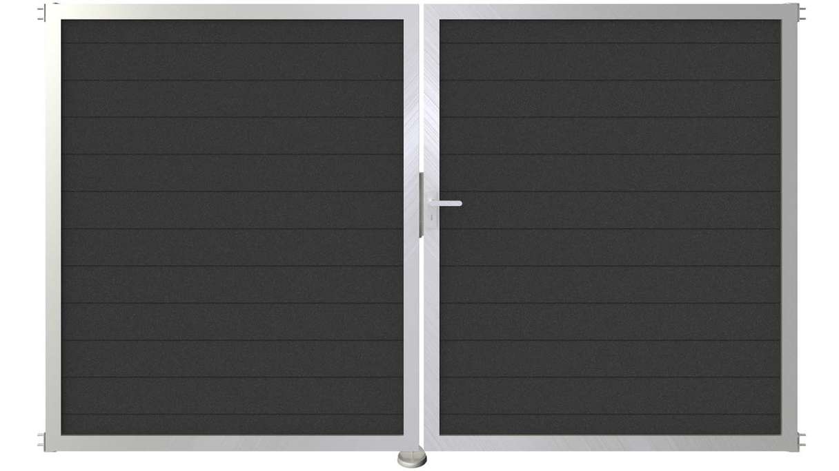 planeo Gardence Metallic - Alu-Tor DIN Rechts 2-flügelig Anthrazit mit Silber-Alurahmen