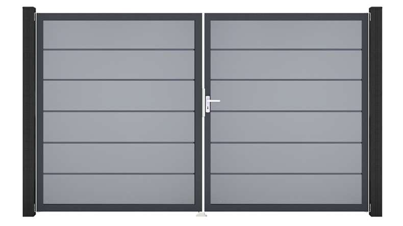 planeo Gardence Simply Premium - PVC-Tor 2-flügelig Silbergrau mit Alurahmen 300 x 180 cm