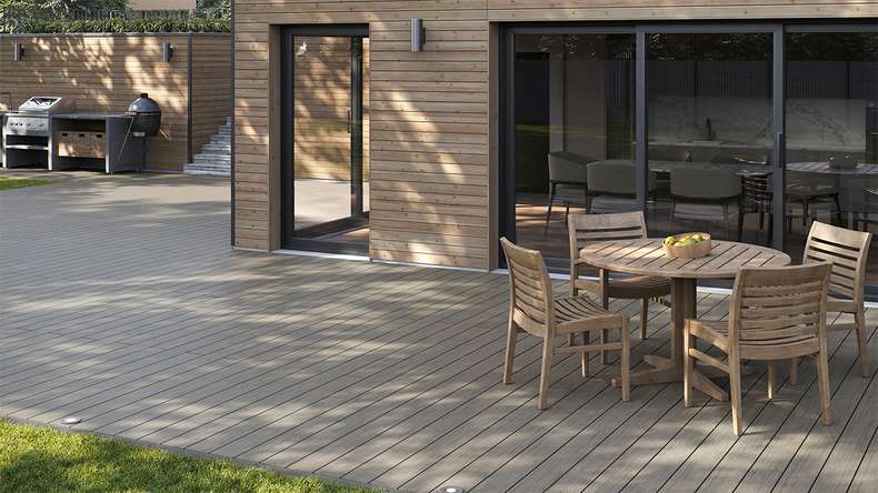 planeo AntikWood WPC-Terrasse Komplett-Set Massivdiele - Steingrau antik gealtert