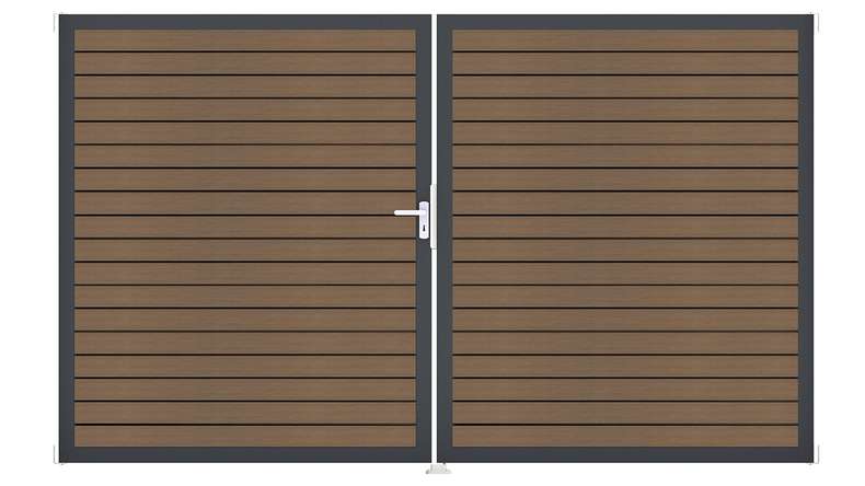 planeo Gardence Trendy - BPC-Rhombus-Tor - 2-flügelig Teak co-ex mit Alurahmen
