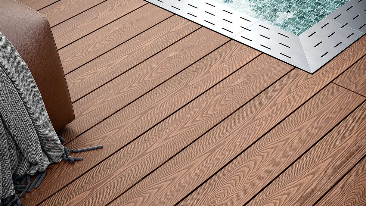 planeo SolidWood WPC Terrassendiele Massiv - Hellbraun 3m französisch/strukturiert