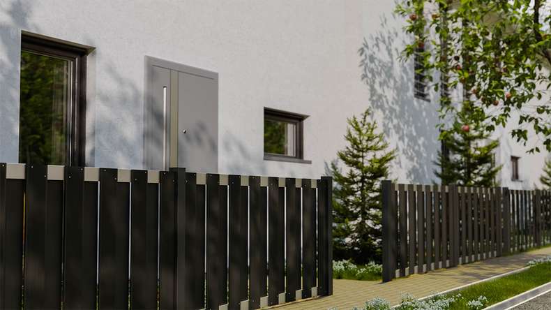 planeo Gardence Premade - BPC-Gartenzaun Vorgartenzaun Anthrazit mit EV1 Silber Querriegel 180 x 90cm