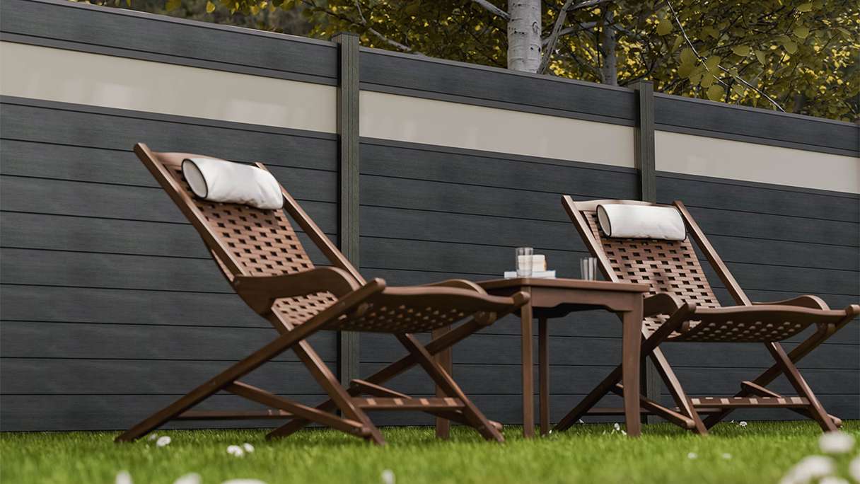 planeo Gardence Strong - BPC-Steckzaun Glas Satiniert Steingrau co-ex 180 x 180 cm