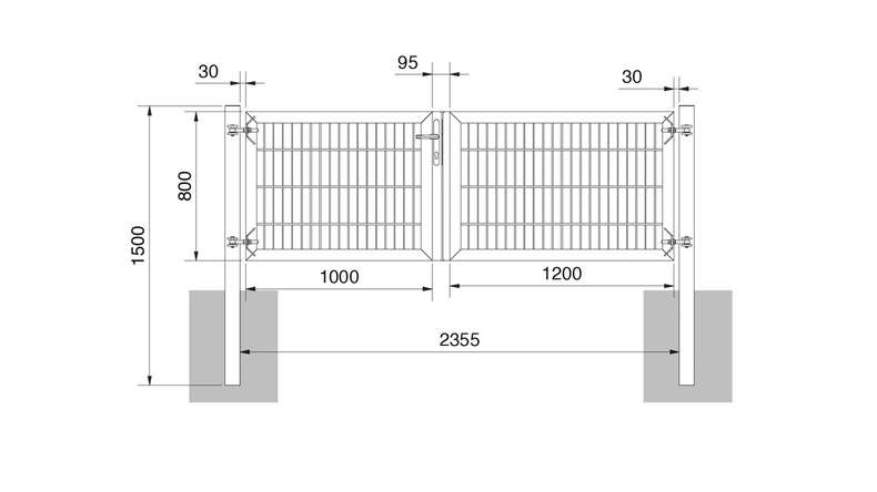 planeo Universaltor schwer 2-flg. Asymetrisch Moosgrün H 800 x B 2200 inkl. Torpfosten