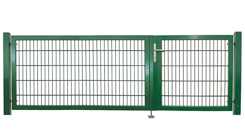 planeo Universaltor schwer 2-flg. Asymetrisch Moosgrün H 1400 x B 3450 inkl. Torpfosten