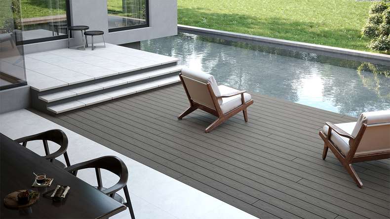 planeo CoEXWood WPC Terrassendiele Massiv ummantelt - Grau/Zement 3m strukturiert