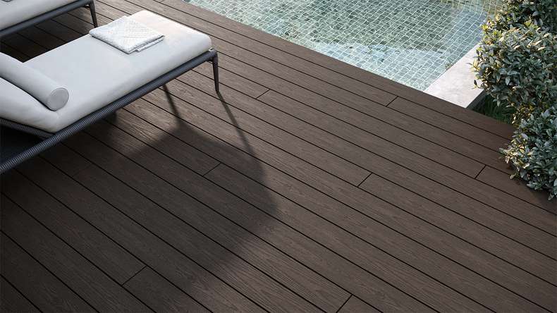 planeo CoEXWood WPC Terrassendiele Massiv ummantelt - Hellbraun/Dunkelbraun 3m strukturiert