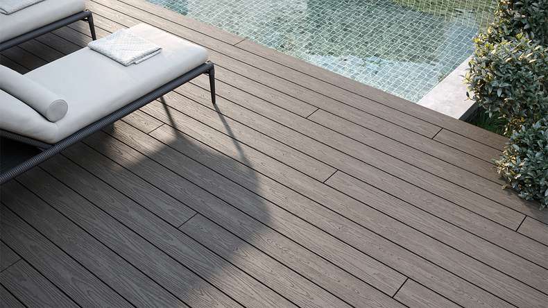 planeo CoEXWood WPC-Terrasse Komplett-Set Massivdiele 4.2m (50.63m²) - Grau/Zement strukturiert