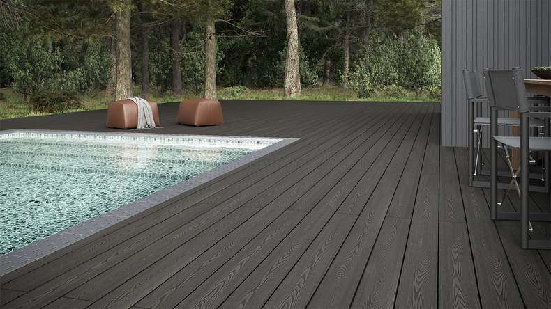 planeo SolidWood WPC-Terrasse Komplett-Set Massivdiele - Dunkelgrau französisch/strukturiert