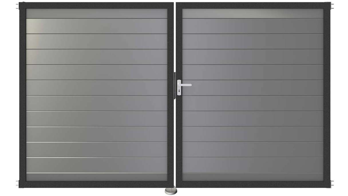 planeo Gardence Metallic - Alu-Tor DIN Rechts 2-flügelig Silbergrau mit Anthrazit-Alurahmen