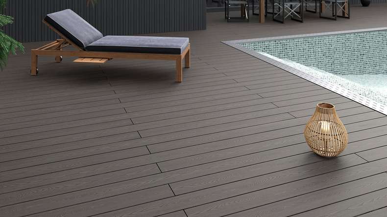 planeo SolidWood WPC Terrassendiele Massiv - Hellgrau 3.6m französisch/strukturiert