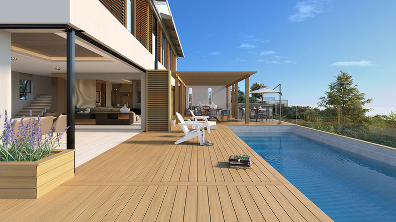 planeo UNIDeck - WPC CoEx ummantelte Terrassendiele Sand 3m - strukturiert/glatt gebürstet