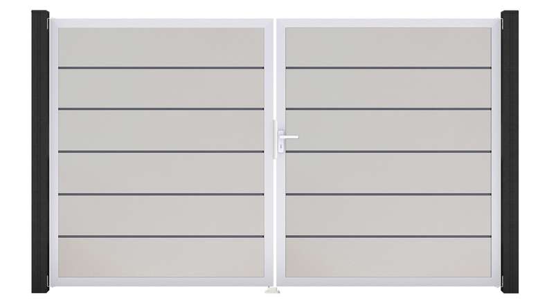planeo Gardence Simply Premium - PVC-Tor 2-flügelig Weiss mit Alurahmen 300 x 180 cm