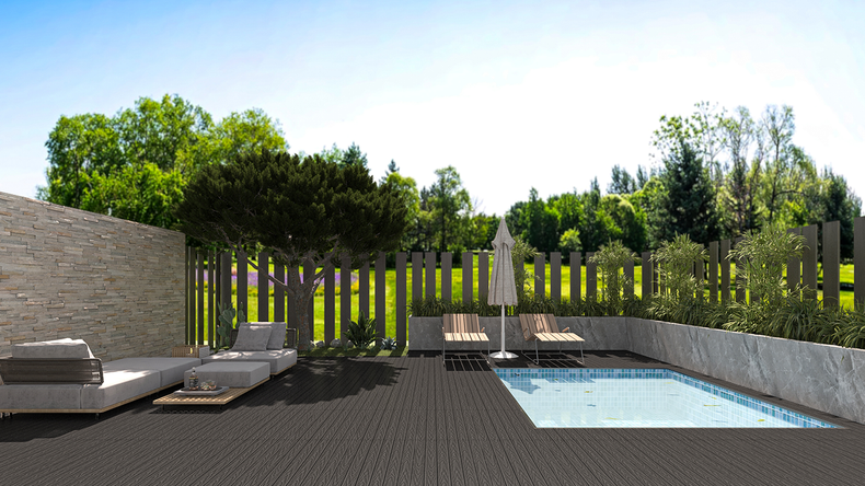 planeo WPC-CoEx-Terrassenfliese Dunkelgrau 90x30 cm