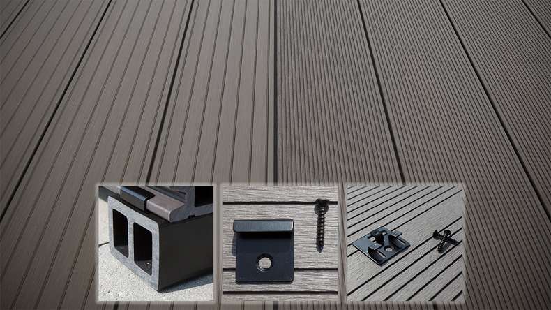 planeo LightWood WPC-Terrasse Komplett-Set Hohlkammerdiele - Hellgrau gerillt/genutet