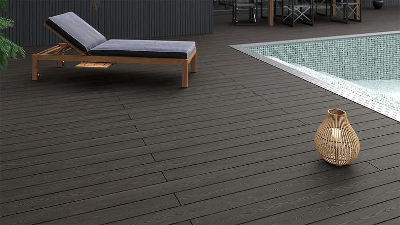 planeo SolidWood WPC-Terrasse Komplett-Set Massivdiele - Dunkelgrau französisch/strukturiert