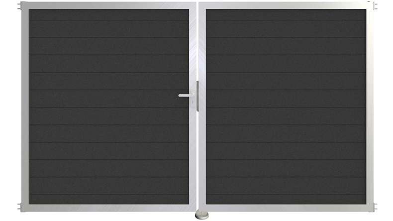 planeo Gardence Metallic - Alu-Tor DIN Links 2-flügelig Anthrazit mit Silber-Alurahmen