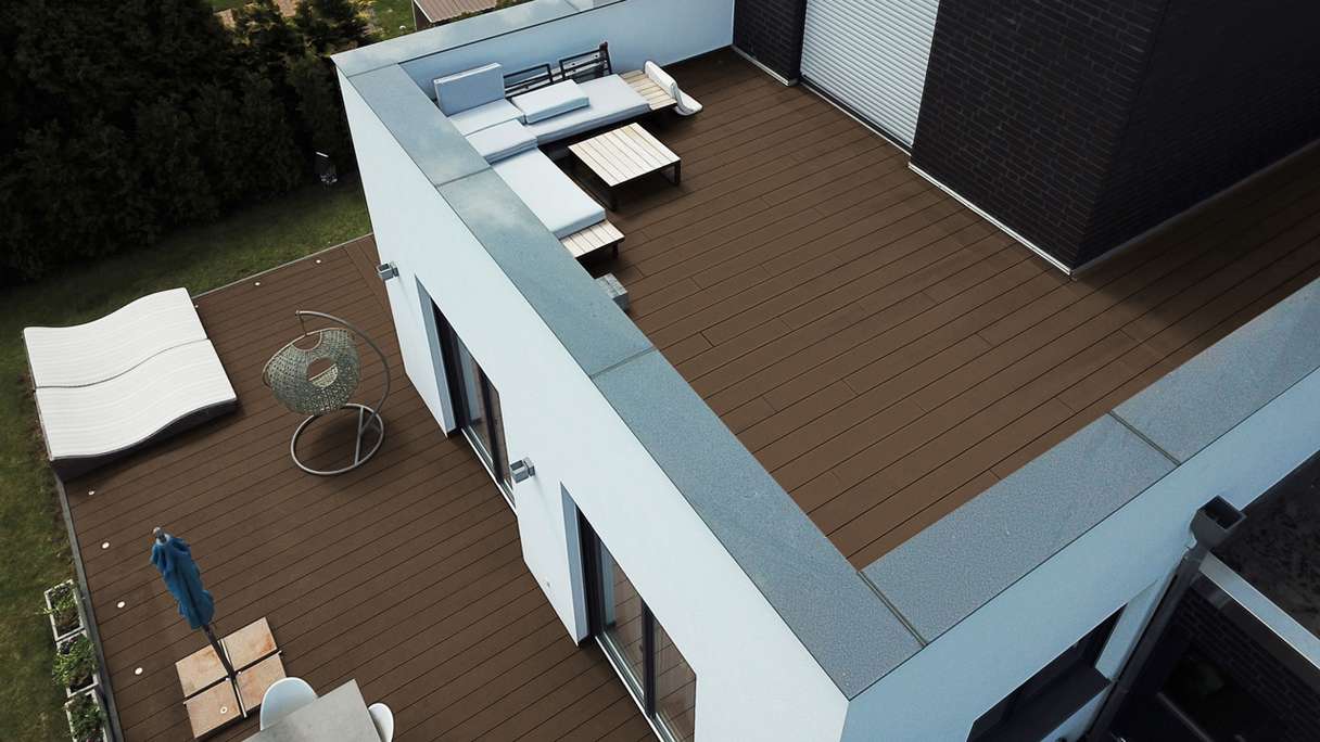 Komplett-Set TitanWood 4m Hohlkammerdiele Rillenstruktur dunkelbraun 41.2m² inkl. Alu-UK