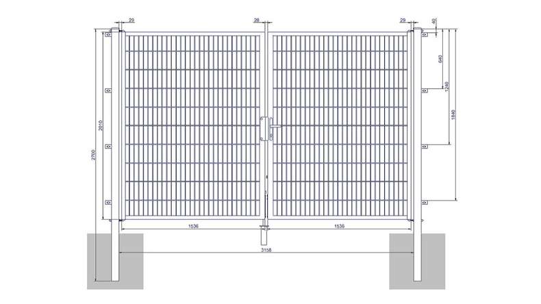 planeo Universaltor medium 2-flg. Feuerverzinkt H 2000 x B 3158 mm inkl. Torpfosten
