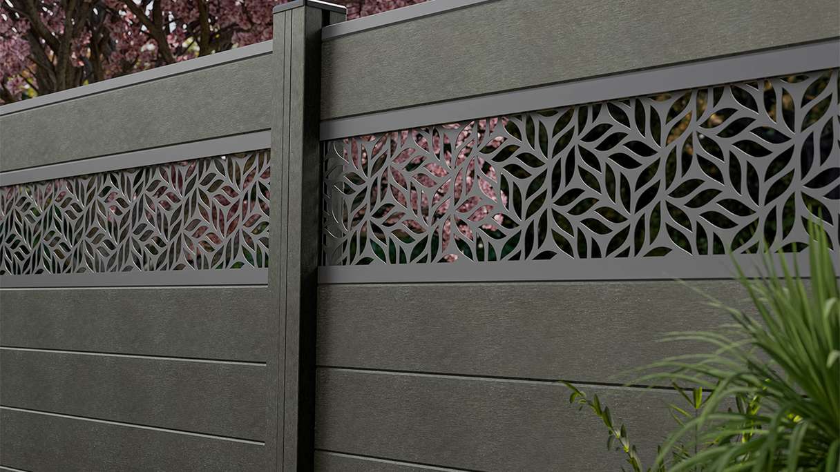 planeo Gardence Strong - BPC-Steckzaun Leafs Anthrazitgrau 180 x 180 cm